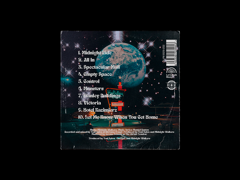 Detailansicht des Album-Designs „Midnight Walkers“ – Musikverpackung von Indigo Estudio Mallorca