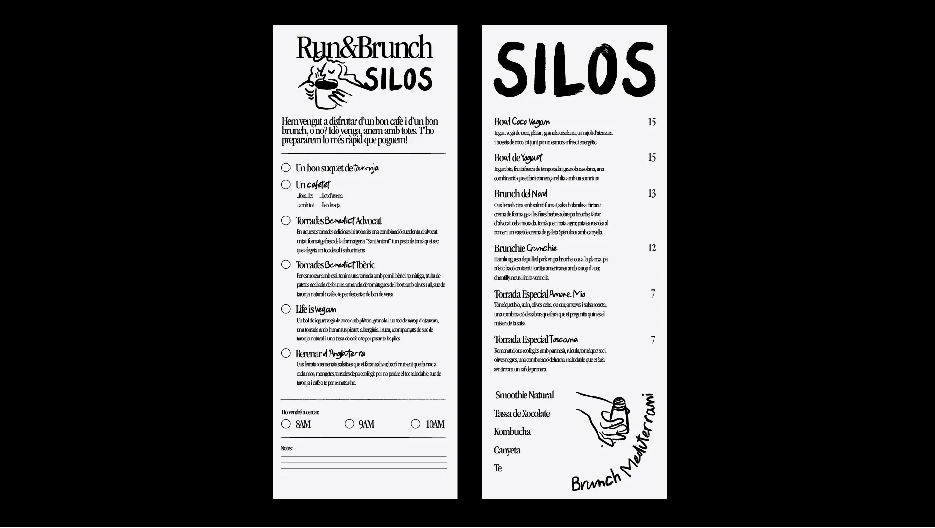 Conception graphique Silos Brunch Mediterrani — applications de la marque par Indigo Estudio