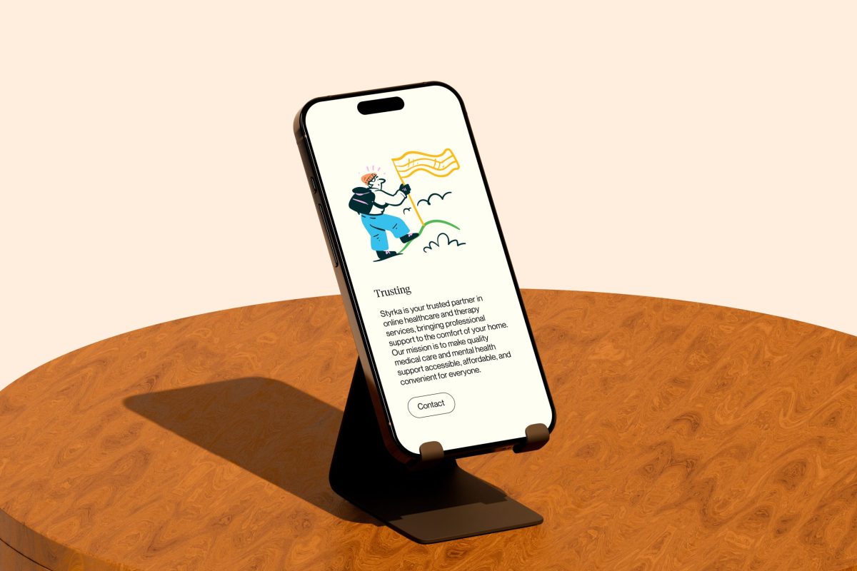 App „Styrka“ als iPhone-Mockup – UI-Design für eine medizinische Plattform von Indigo Estudio