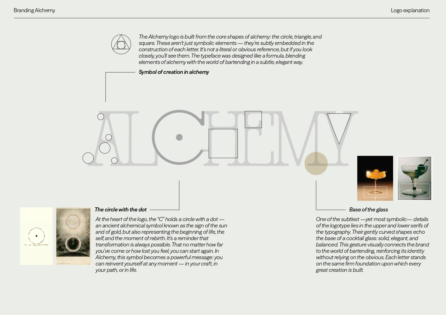 Symbolische Erklärung des Alchemy-Logos – Kreis, Dreieck und Kelchfuß