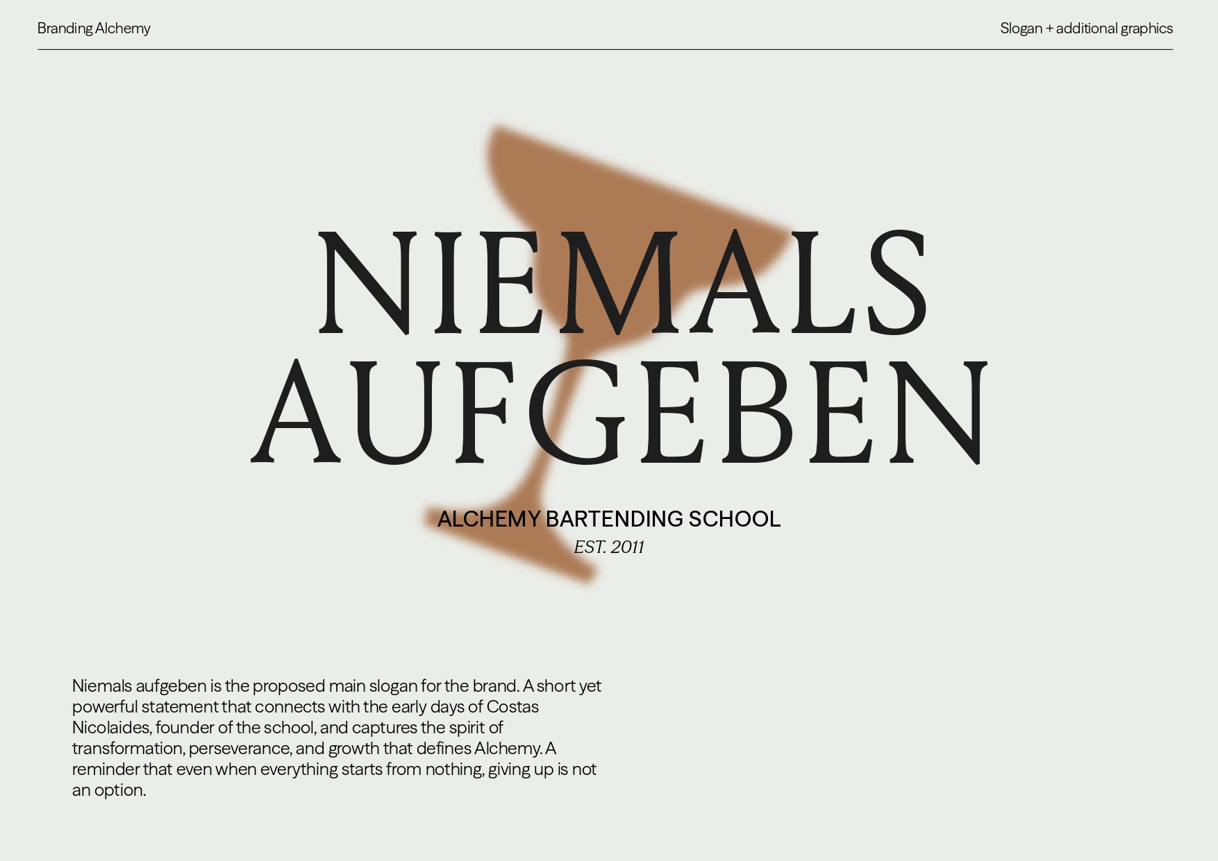 Slogan „Niemals Aufgeben“ – zusätzliches Bildmaterial für die Alchemy Bartending School