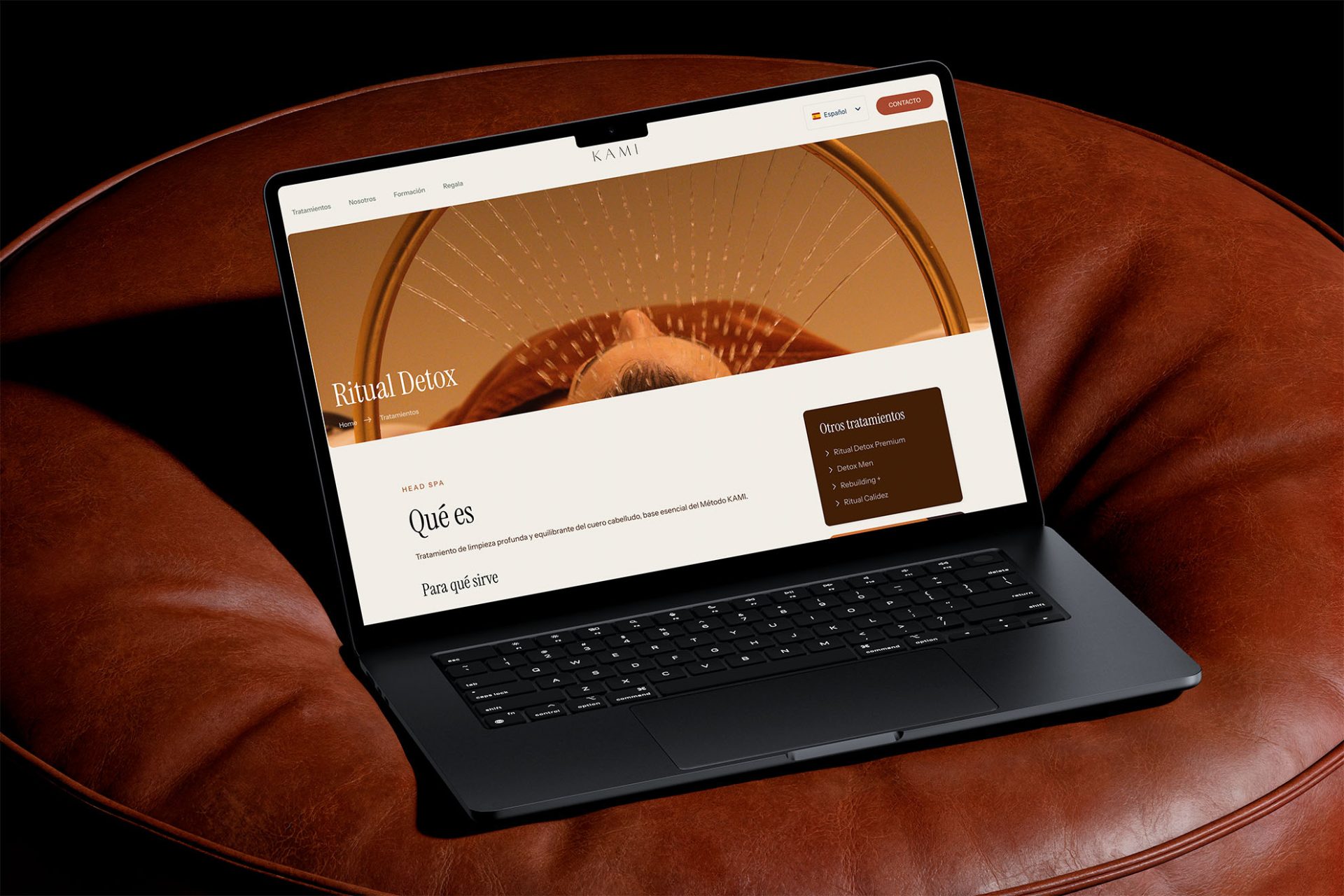 Screenshots des Webdesigns für Kami Head Spa – UI-Gestaltung von Indigo Estudio Mallorca
