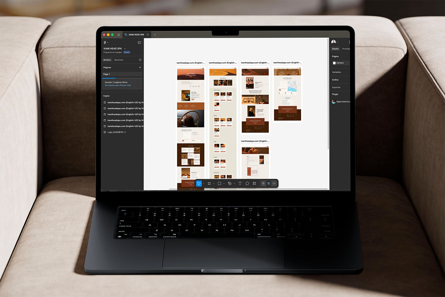 Web-Mockup „Kami Head Spa“ auf einem Laptop – Design und Entwicklung von Indigo Estudio
