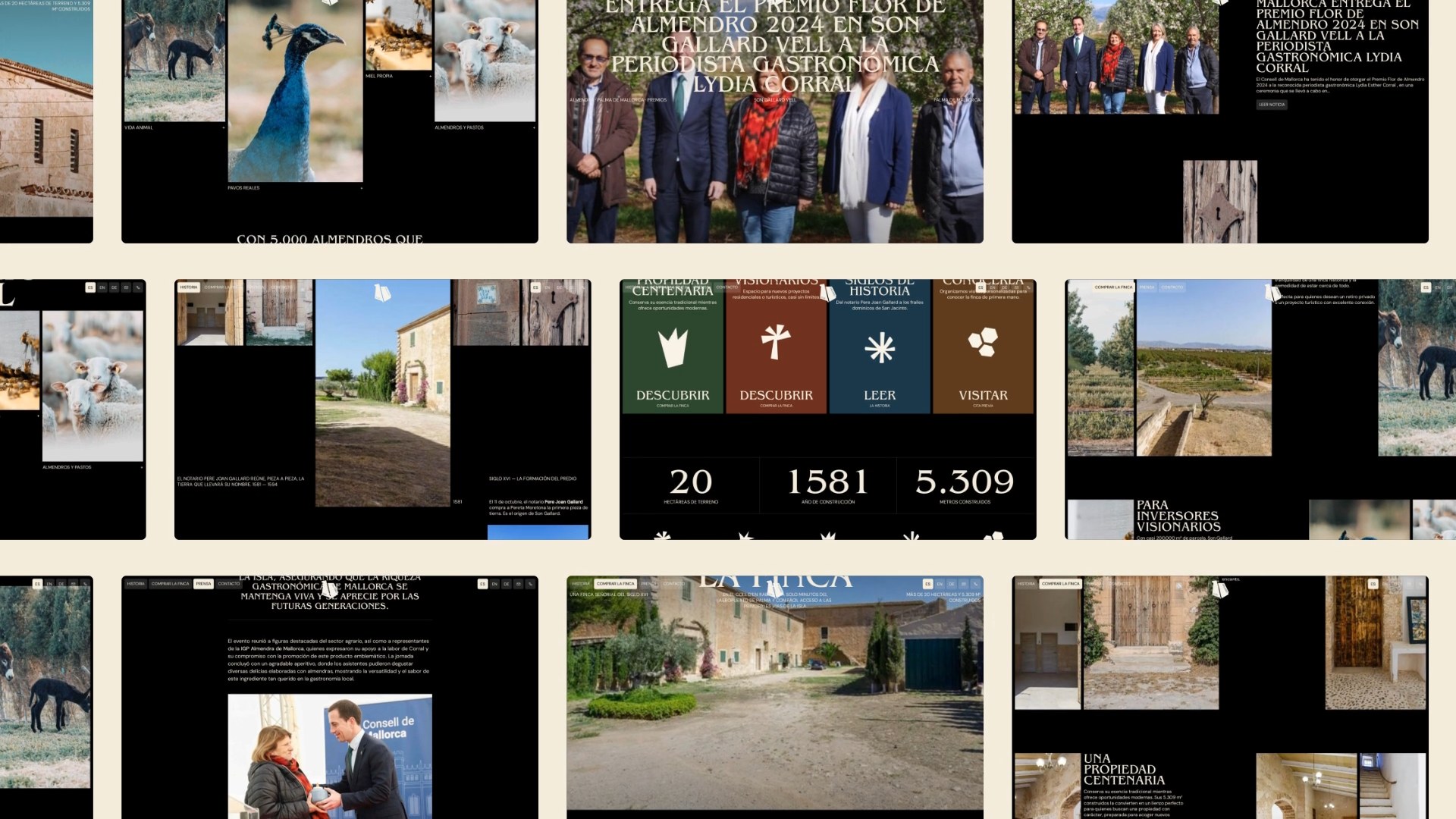 Seitenübersicht der Website von Son Gallard Vell · Indigo Estudio